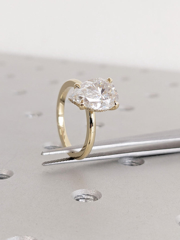 Shop pear cut hidden halo lab grown diamond engagement ring online