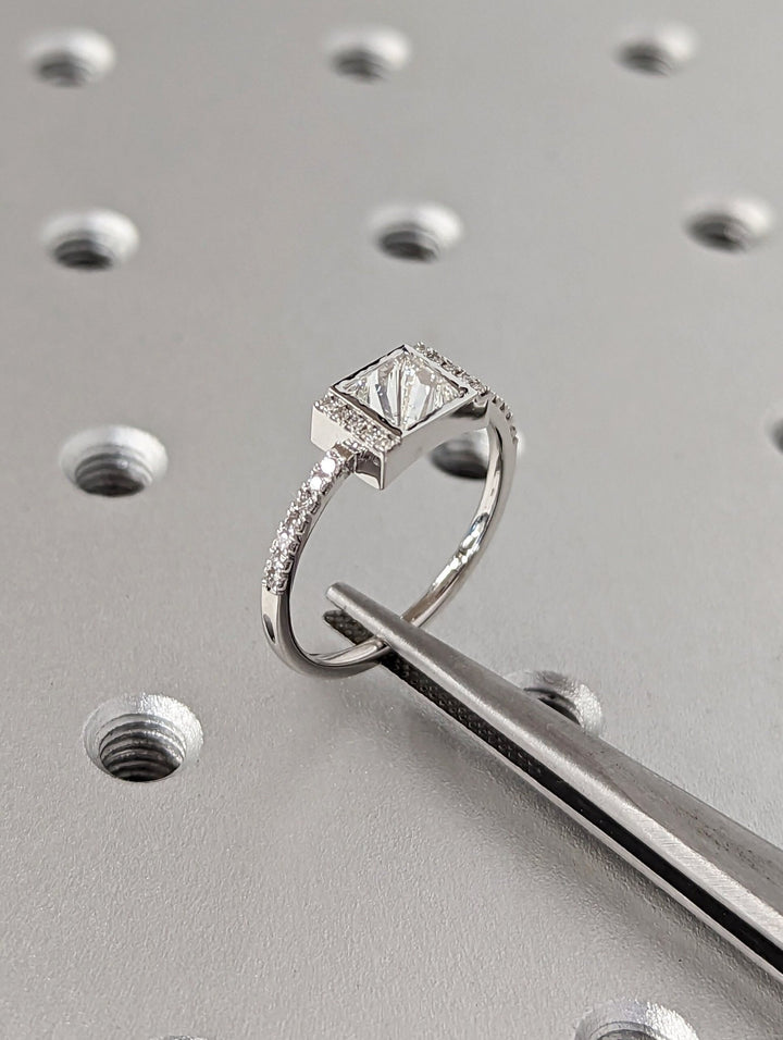 Princess pave engagement ring with certified lab grown diamond
