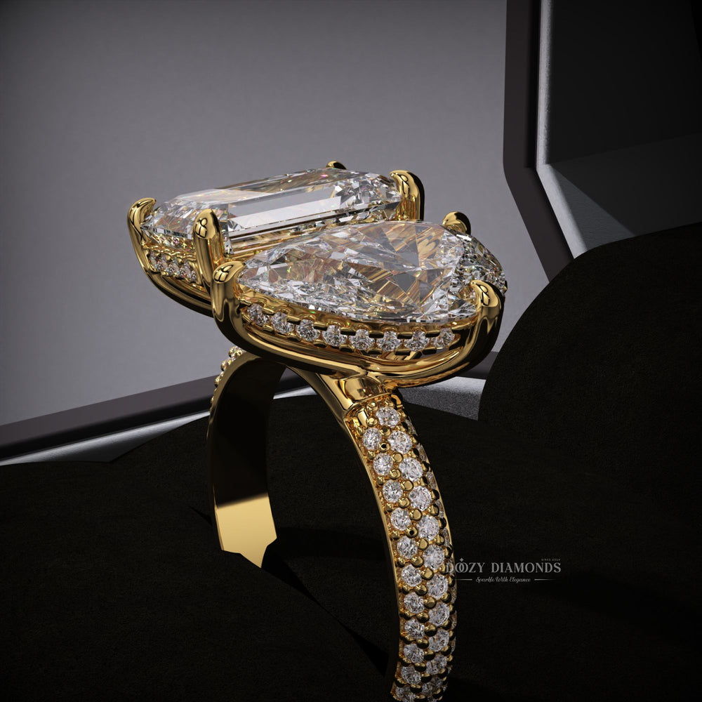 Pear hidden halo engagement ring with certified lab grown diamond