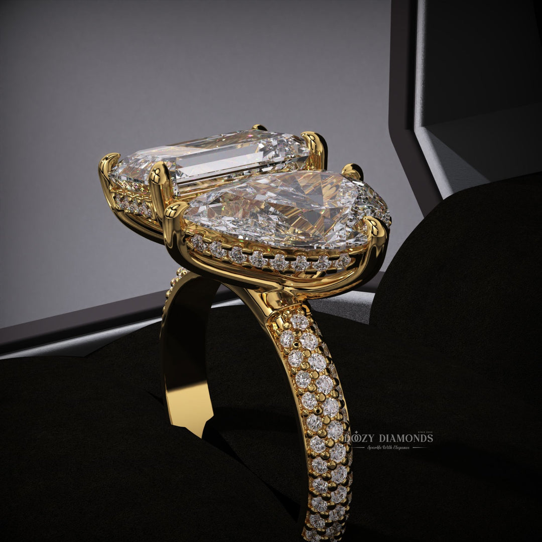 Pear hidden halo engagement ring with certified lab grown diamond