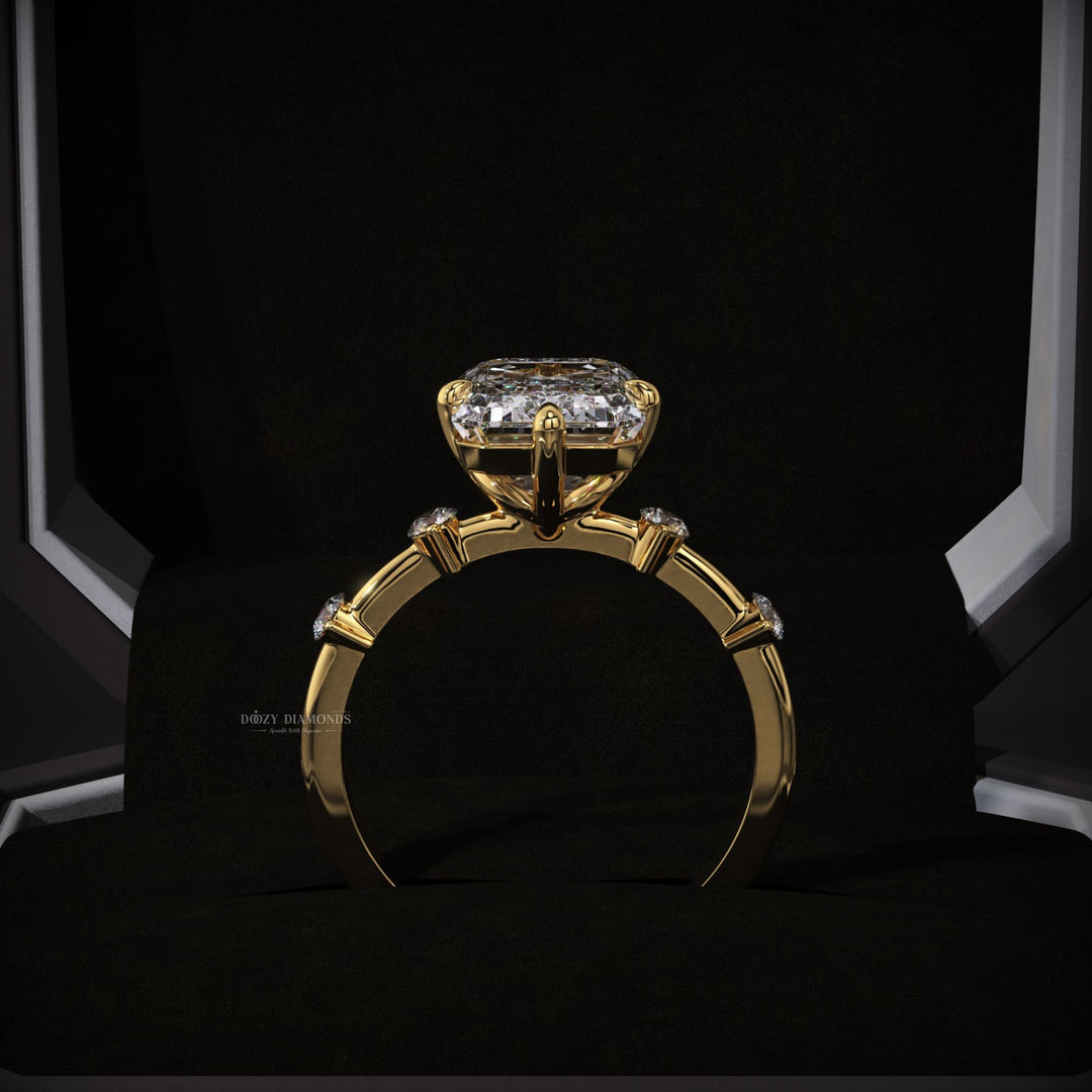 Emerald pave lab grown diamond ring side profile in gold setting