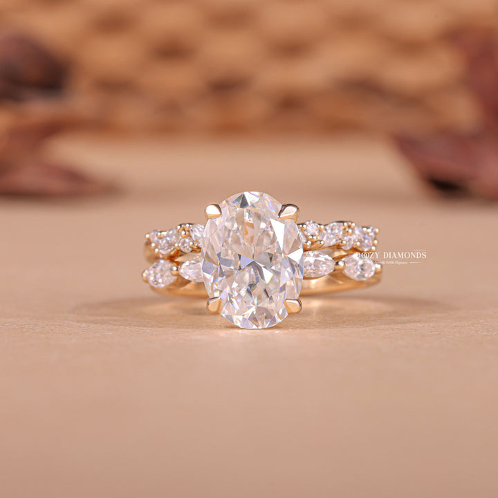 2.0CT Oval Cut EF - VS1 Lab Grown Pave Diamond Ring with Half Eternity Band - Doozy Diamonds