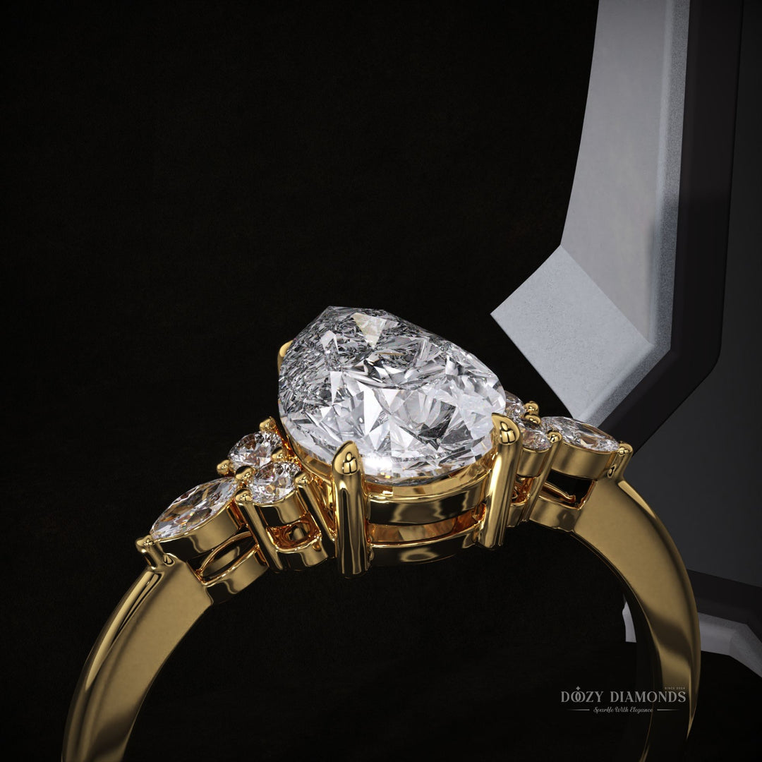Shop pear cut cluster lab grown diamond engagement ring online