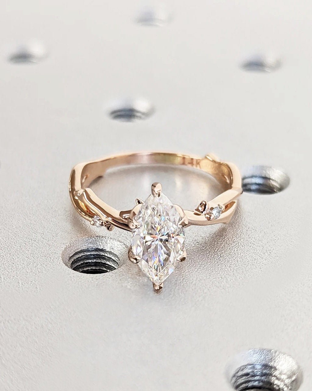 Marquise cut solitaire engagement ring with IGI certified center diamond