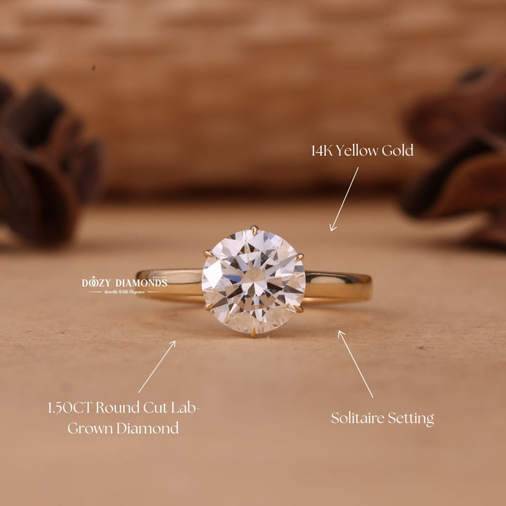 Round solitaire engagement ring offered in gold and platinum