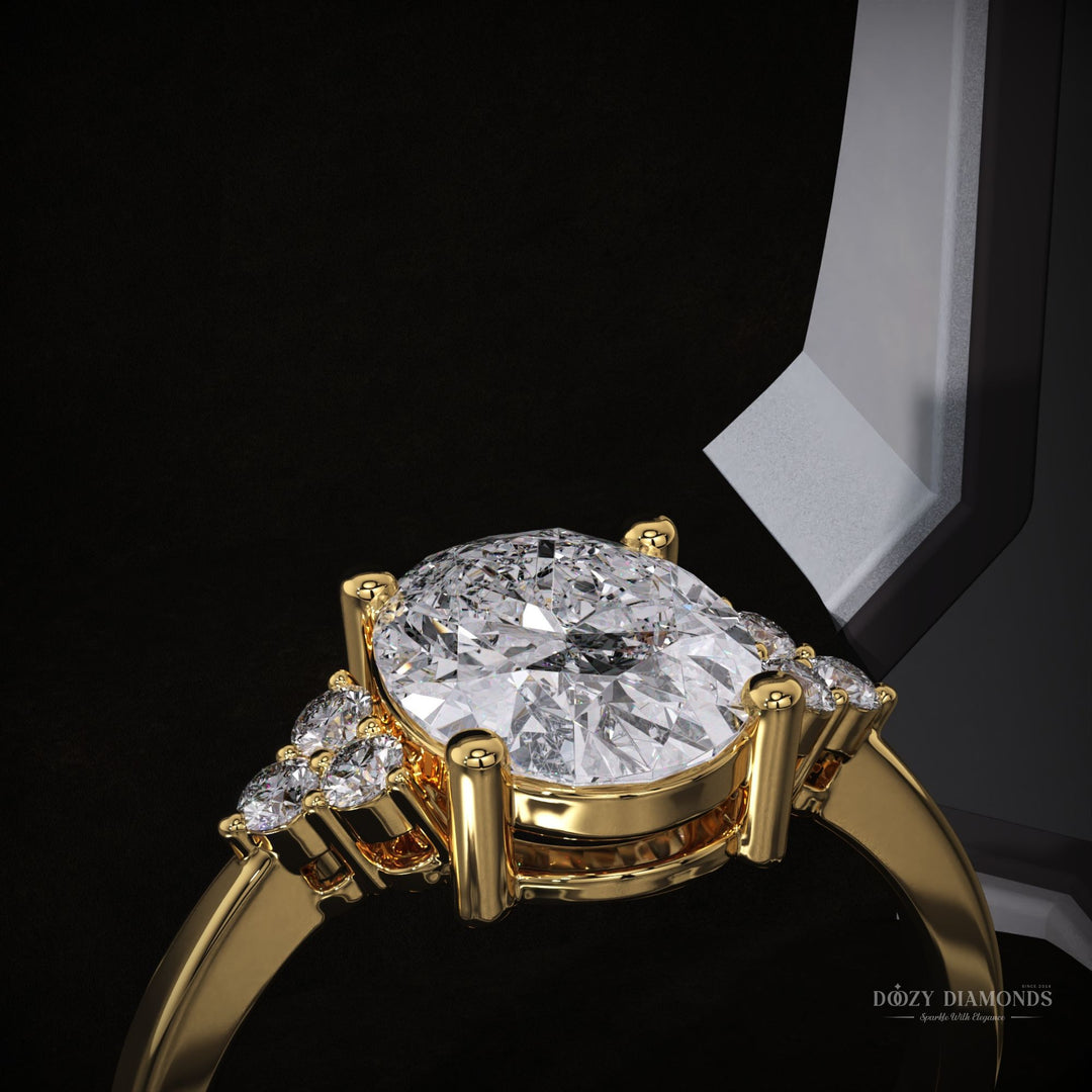 Handcrafted oval cut cluster lab grown diamond engagement ring