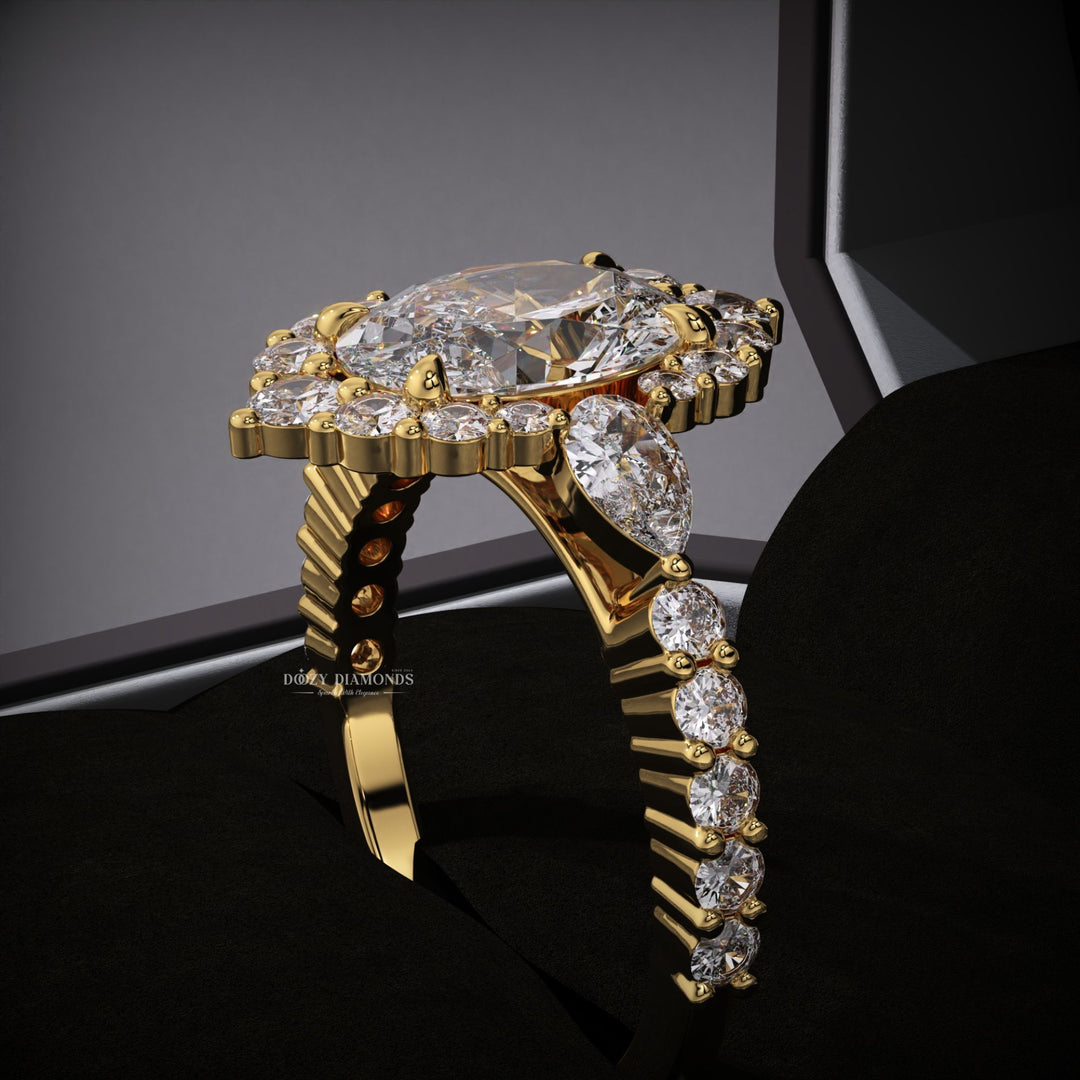 Oval pave diamond engagement ring available in multiple metals