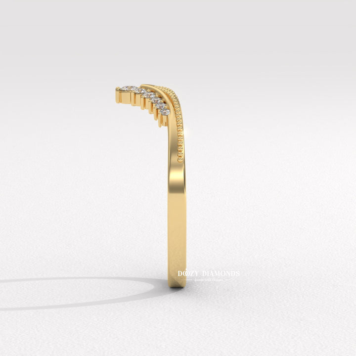 Milgrain Curved diamond band stacked with engagement ring