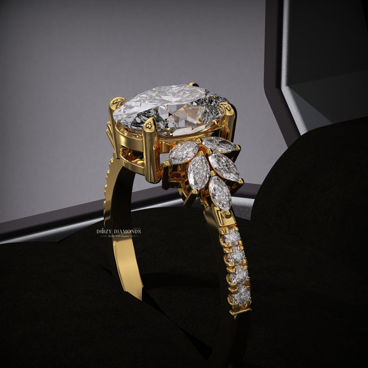Oval cluster engagement ring with IGI certificate and packaging