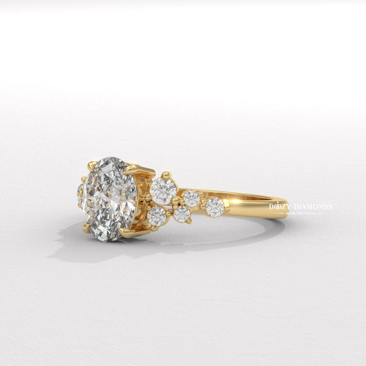 Oval cluster diamond engagement ring available in multiple metals