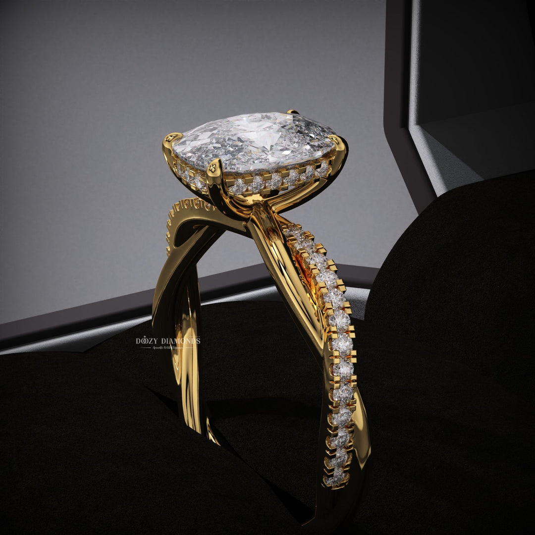 Cushion hidden halo ring set with an IGI graded diamond