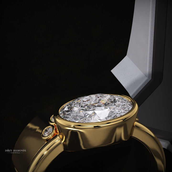 East-West Oval Lab Grown Diamond Bezel Engagement Ring Set