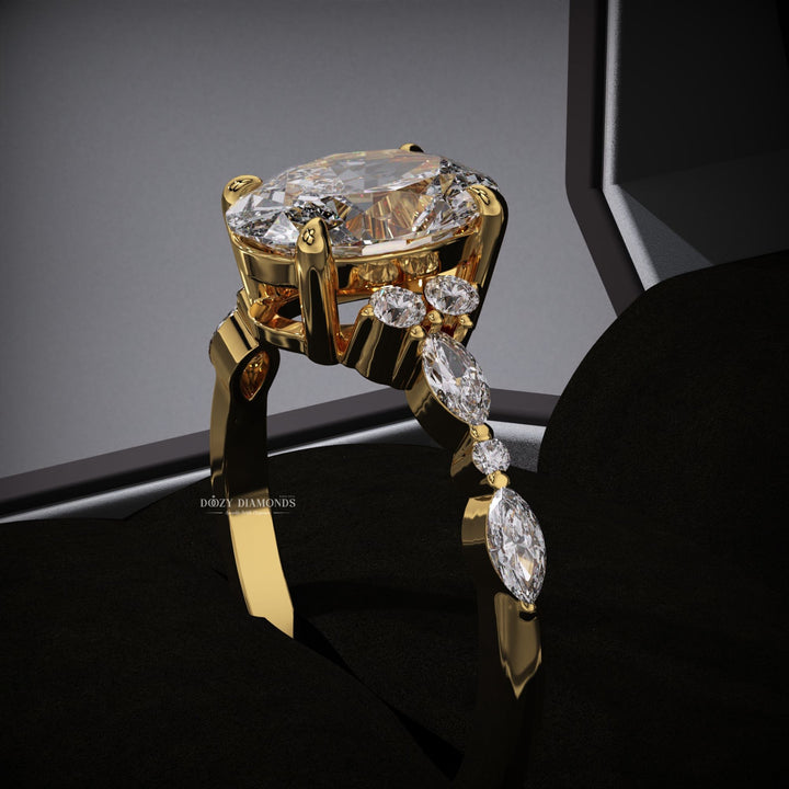 Oval pave lab grown diamond ring side profile in gold setting