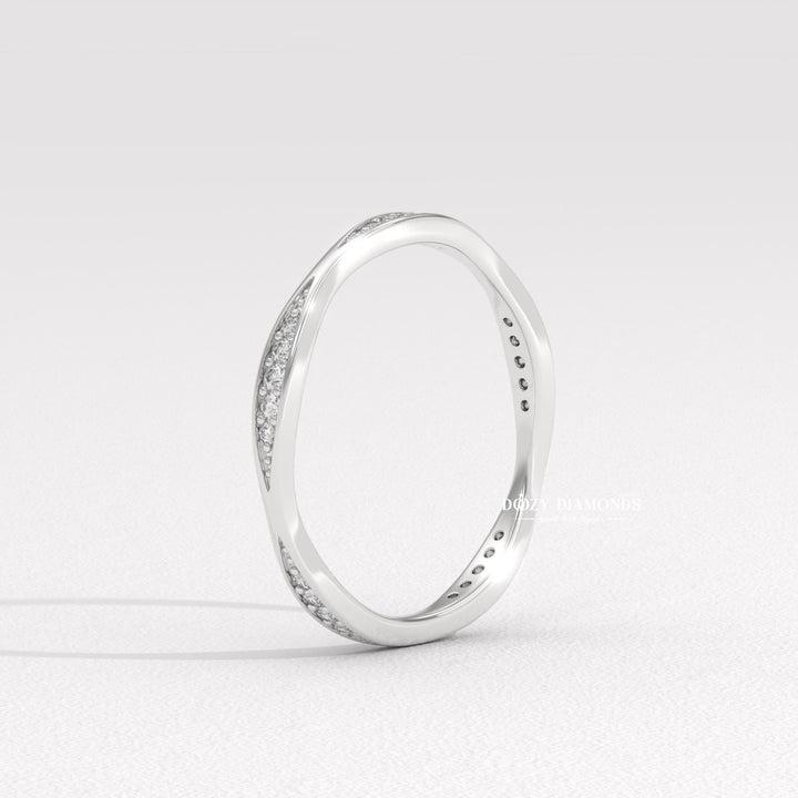 Tapered Pave diamond wedding band in white gold