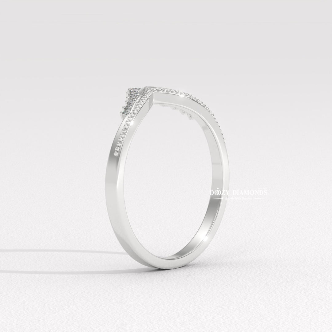 Milgrain Curved diamond eternity band macro shot