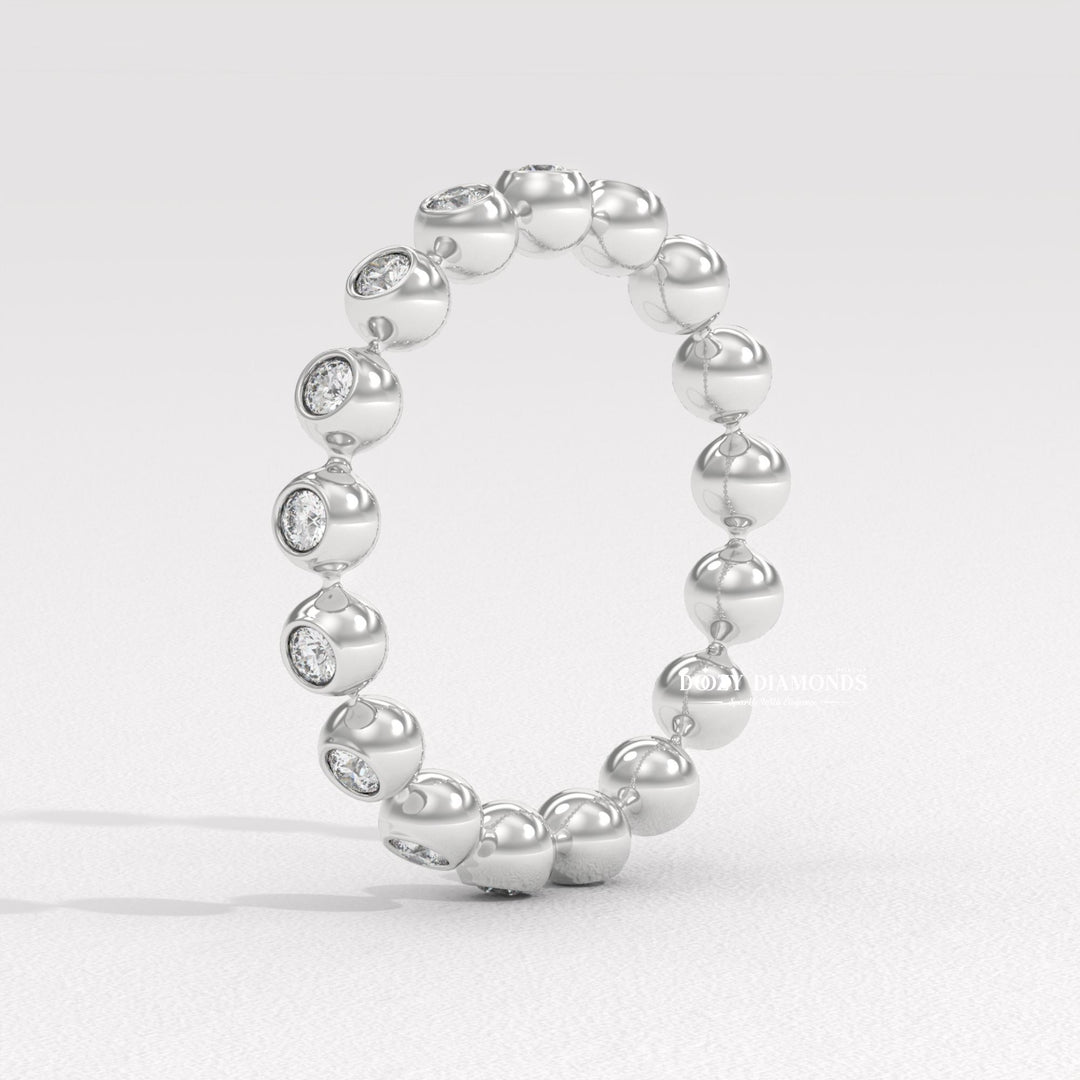 Bubble Half diamond wedding band in white gold