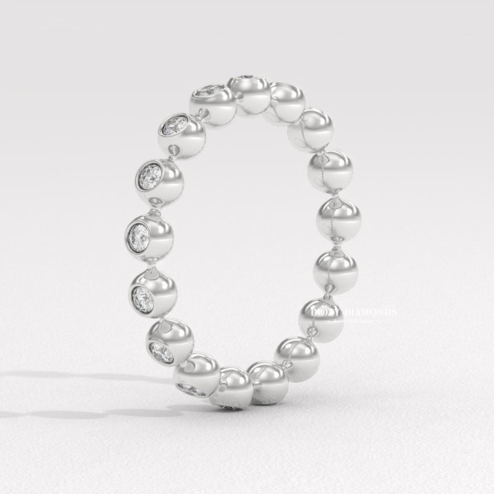 Bubble Half diamond wedding band in white gold