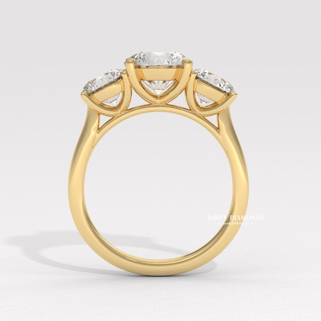 Angled view of round cut diamond in solitaire setting