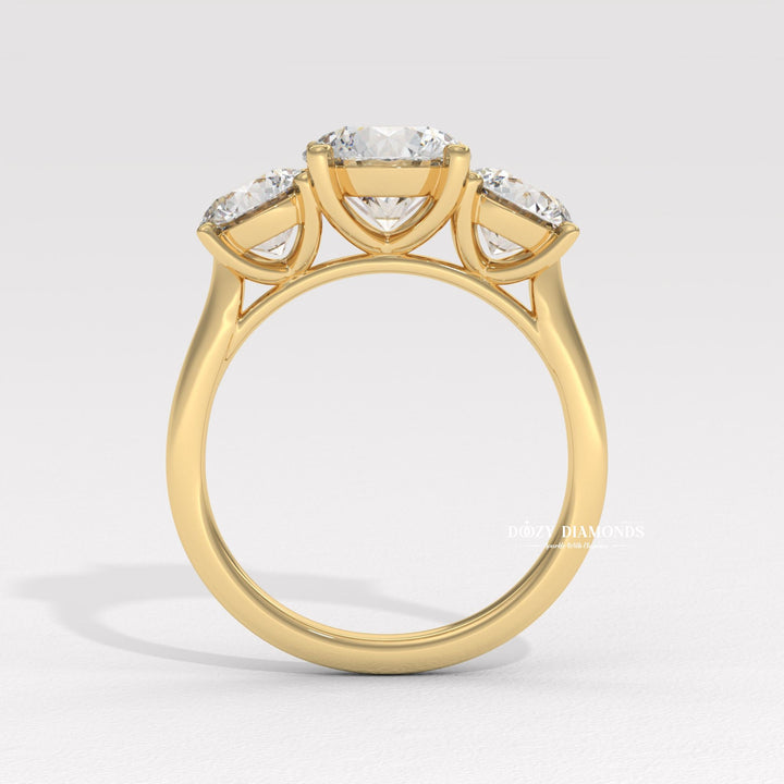 Angled view of round cut diamond in solitaire setting