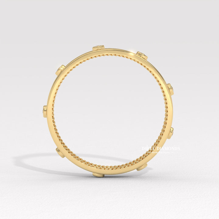 Classic Flush diamond band stacked with engagement ring