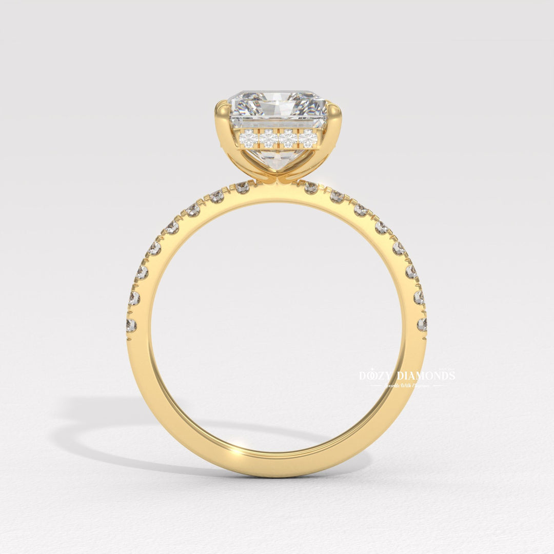 Radiant hidden halo engagement ring with brilliant diamond sparkle