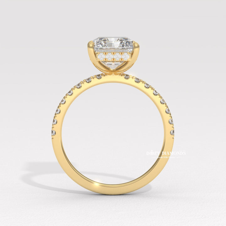 Radiant hidden halo engagement ring with brilliant diamond sparkle