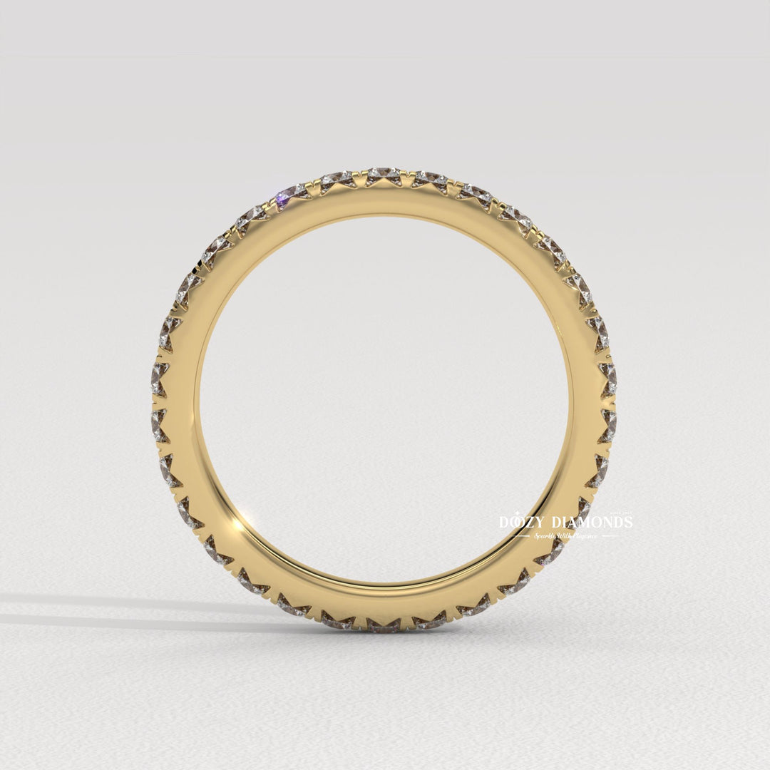 Classic Eternity diamond band stacked with engagement ring