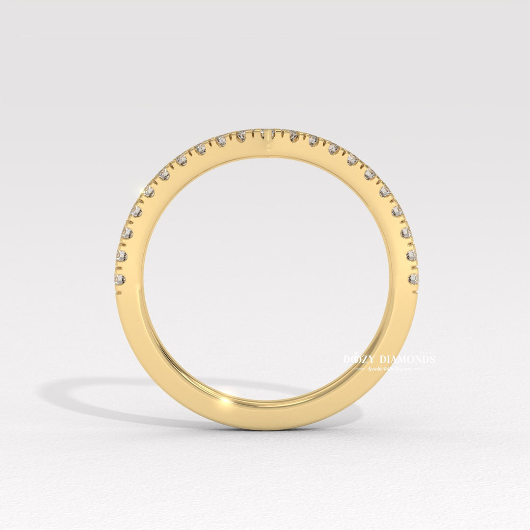 Chevron diamond band stacked with engagement ring