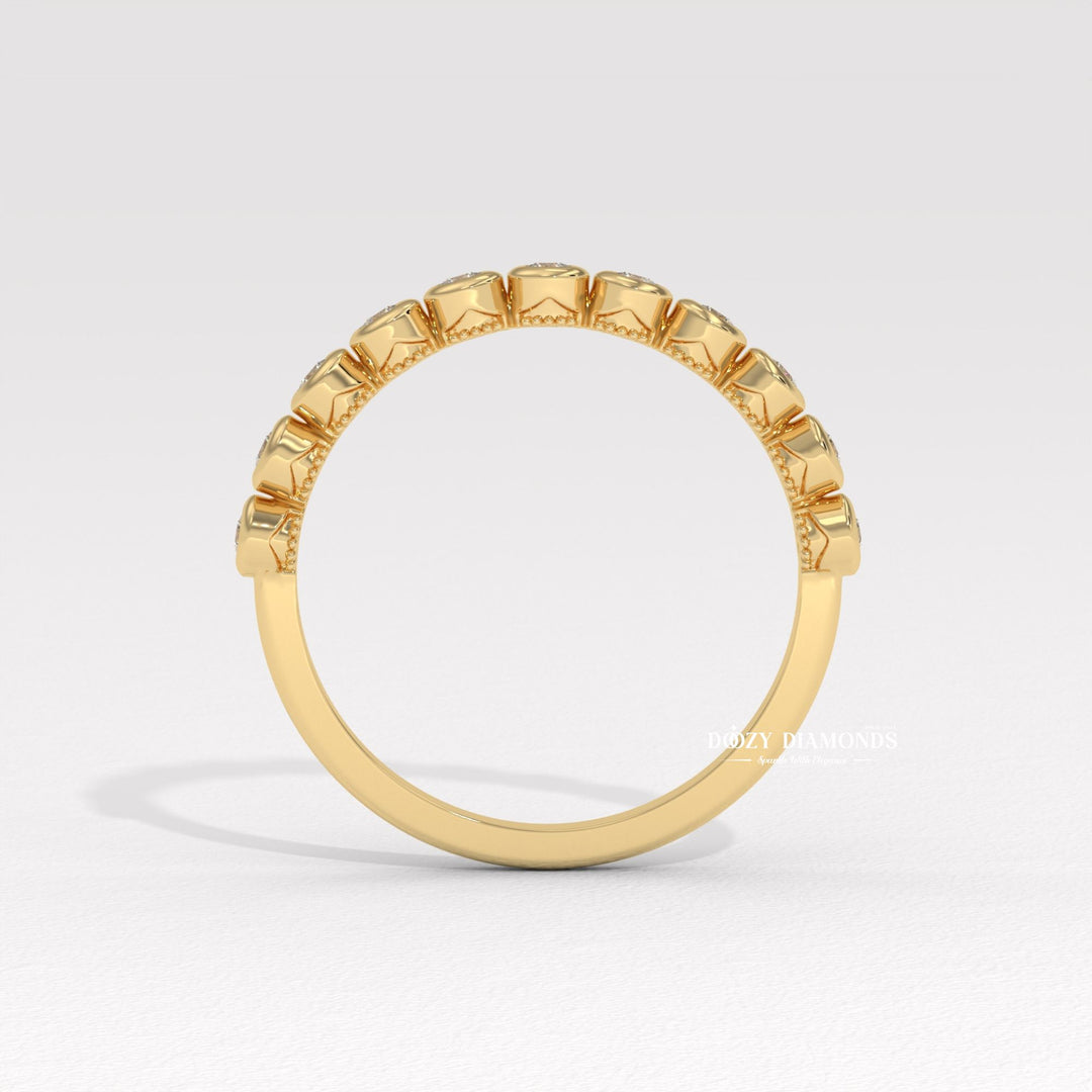 2.0MM Bezel diamond band stacked with engagement ring