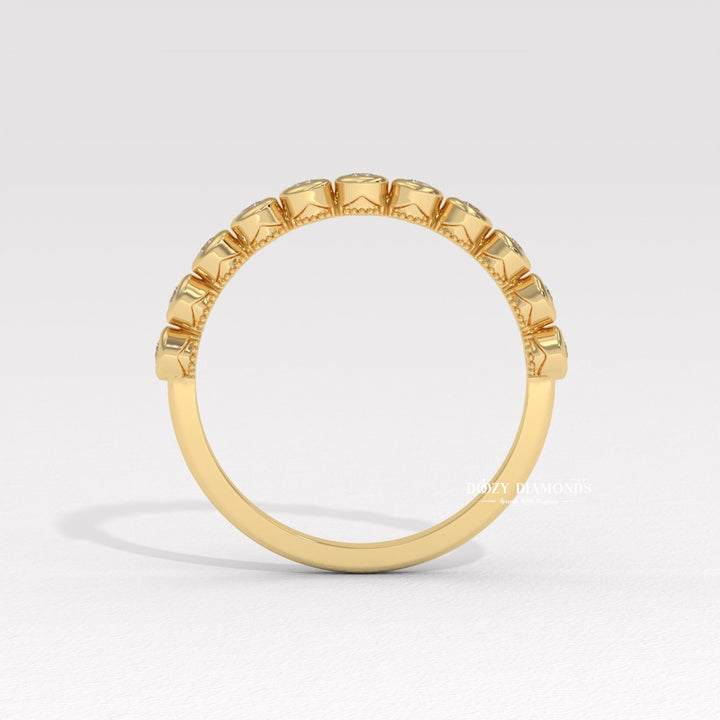 2.0MM Bezel diamond band stacked with engagement ring