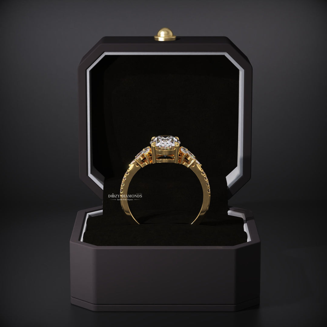 Premium oval cut cluster engagement ring crafted in solid gold