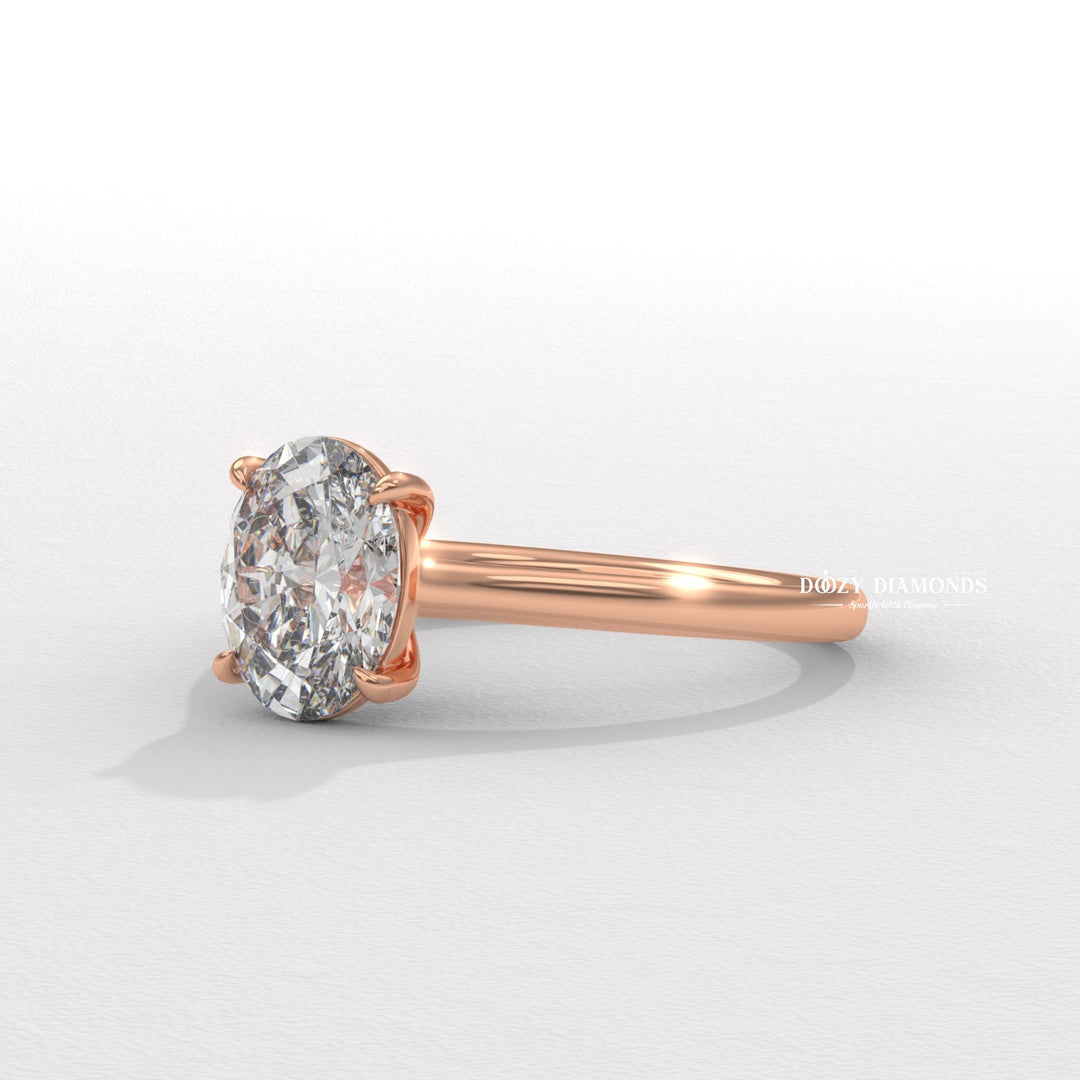 Certified oval cut diamond featured in solitaire engagement ring