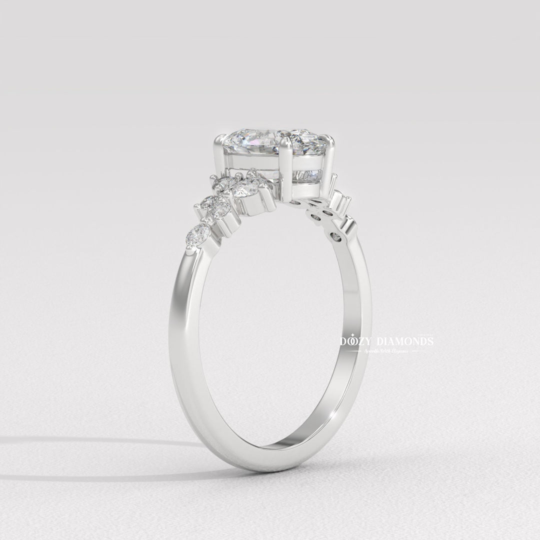 Oval cluster lab grown diamond ring in jewelry gift box