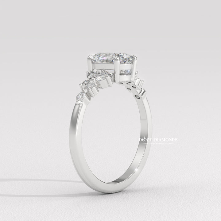 Oval cluster lab grown diamond ring in jewelry gift box
