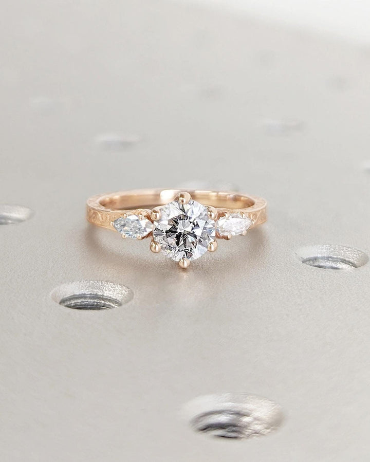 Shop round three stone lab grown diamond engagement ring