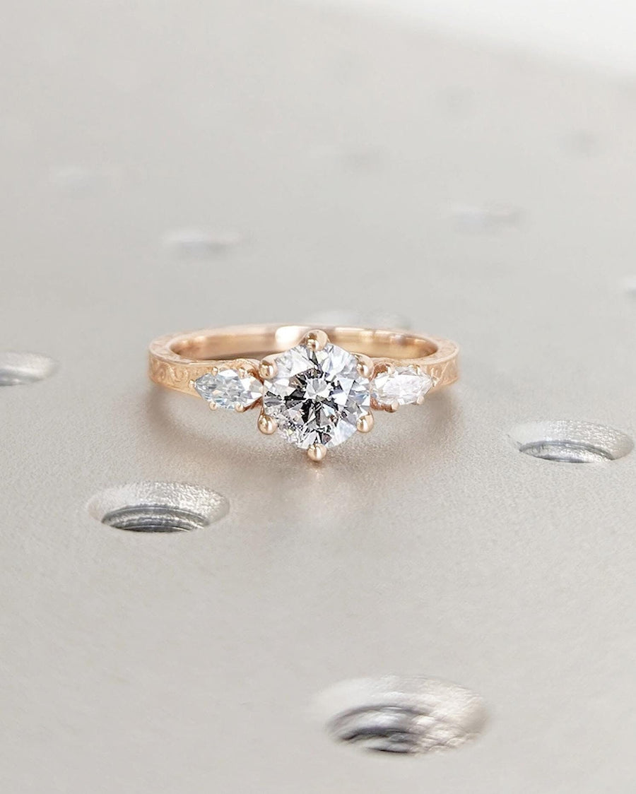 Shop round three stone lab grown diamond engagement ring