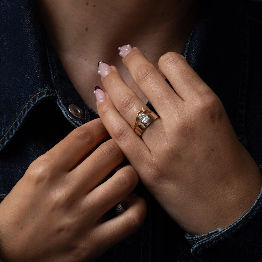 Oval pave engagement ring with certified lab grown diamond