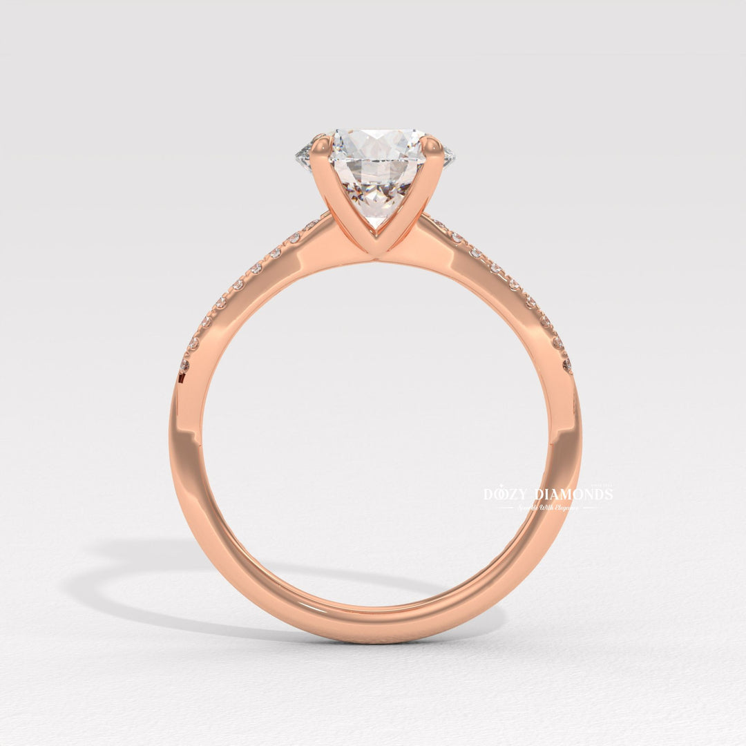Lifestyle shot of round solitaire diamond ring on hand