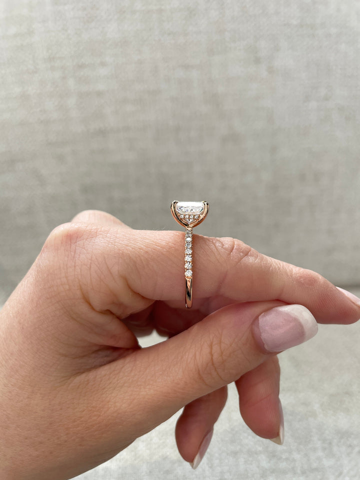 pave band diamond ring, cushion cut engagement ring, luxury bridal ring, proposal diamond ring, engagement ring centerpiece, white gold engagement ring, yellow gold diamond ring,