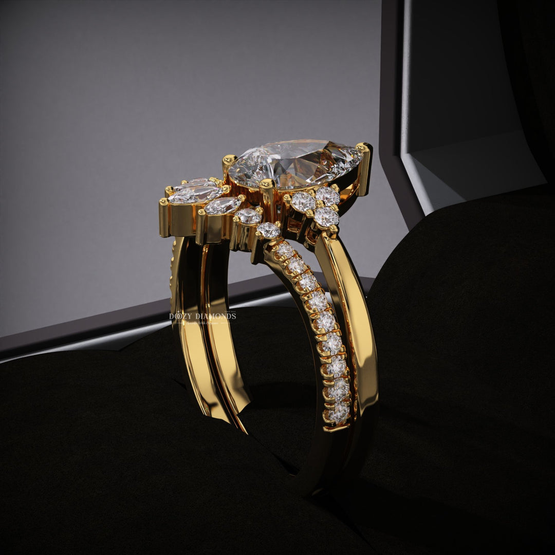 2.0CT Pear Cluster Lab Grown Engagement Ring With Curved Diamond Band
