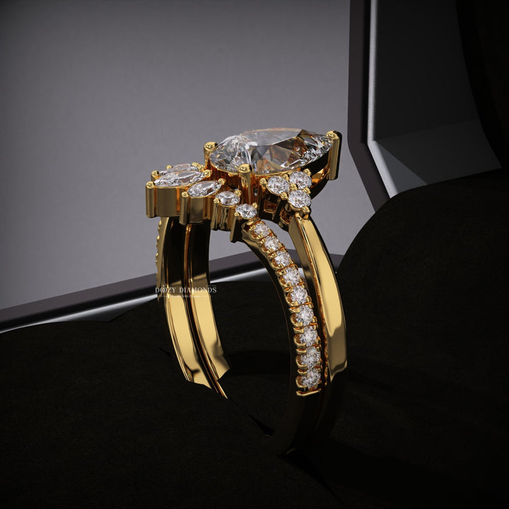 2.0CT Pear Cluster Lab Grown Engagement Ring With Curved Diamond Band