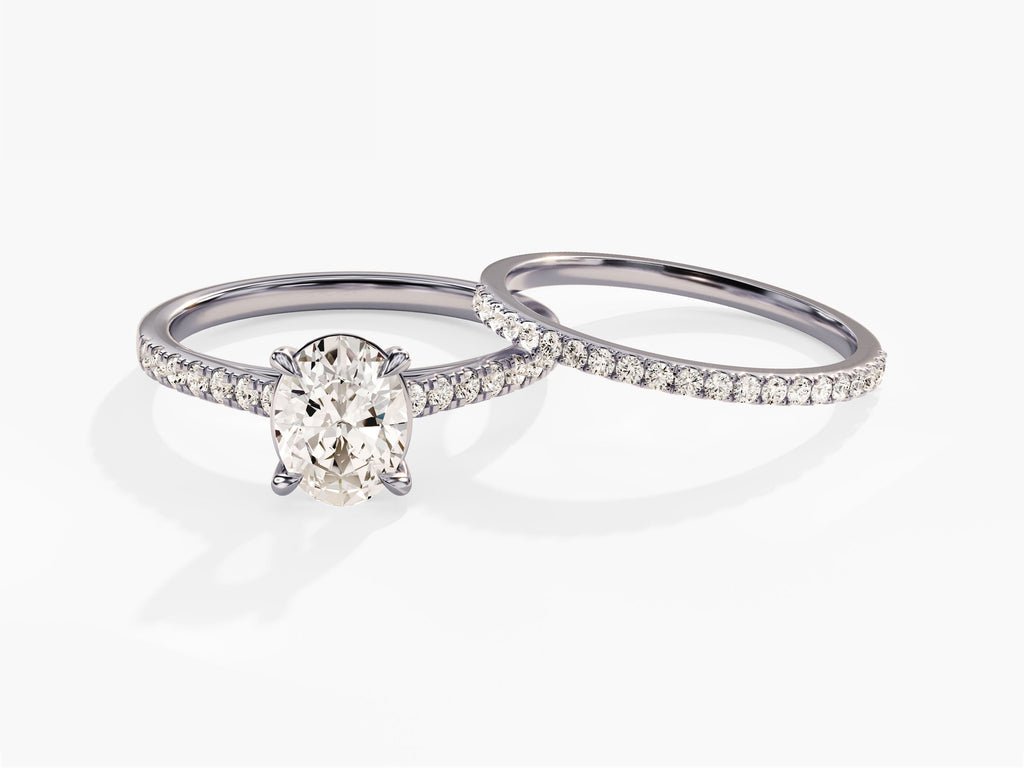 1.50CT Oval Cut Pave F - VS Lab Grown Diamond Engagement Ring Set - Doozy Diamonds