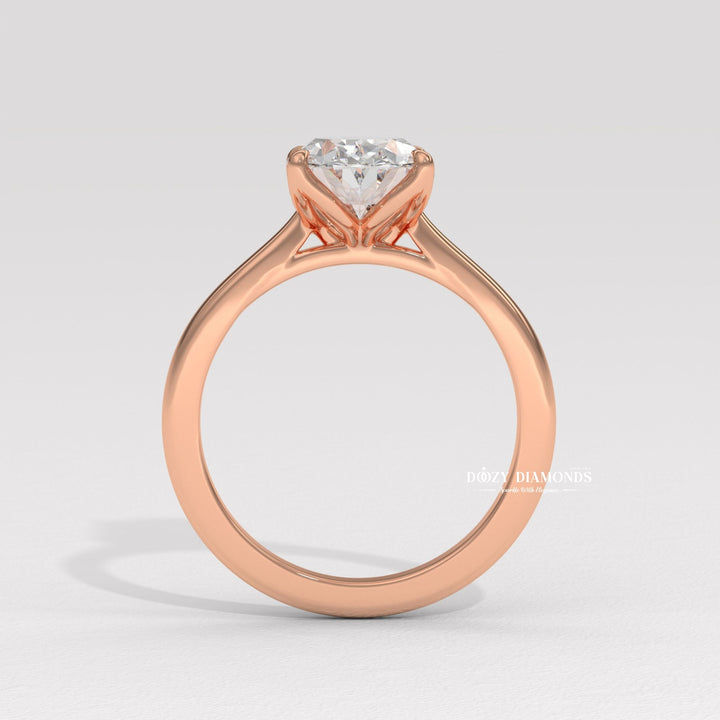 Fine craftsmanship detail on oval solitaire engagement ring