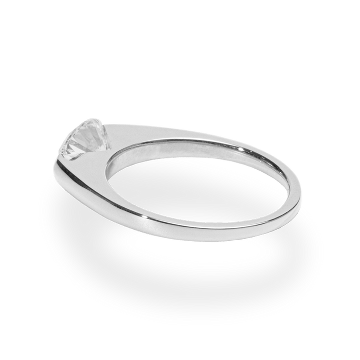 Detailed close-up of oval east west diamond engagement ring
