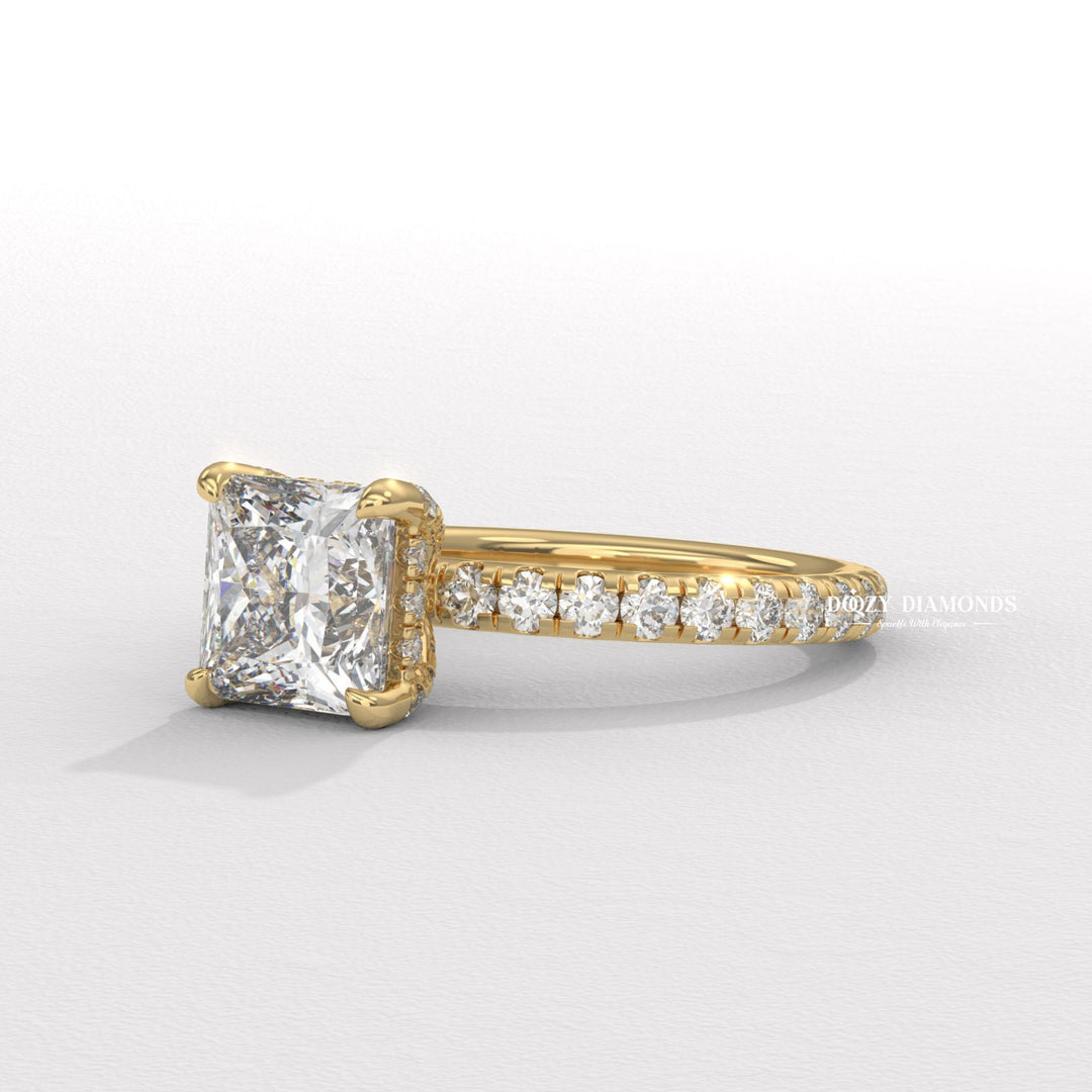 Princess hidden halo engagement ring with brilliant diamond sparkle