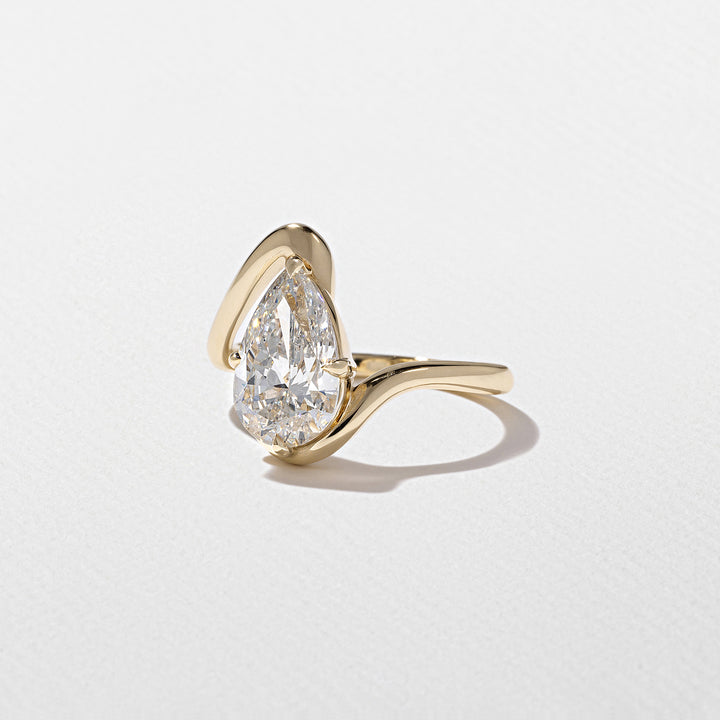 2.0CT Pear E - VS Lab Grown Curved Wedding Ring With Pave Curve Band - Doozy Diamonds