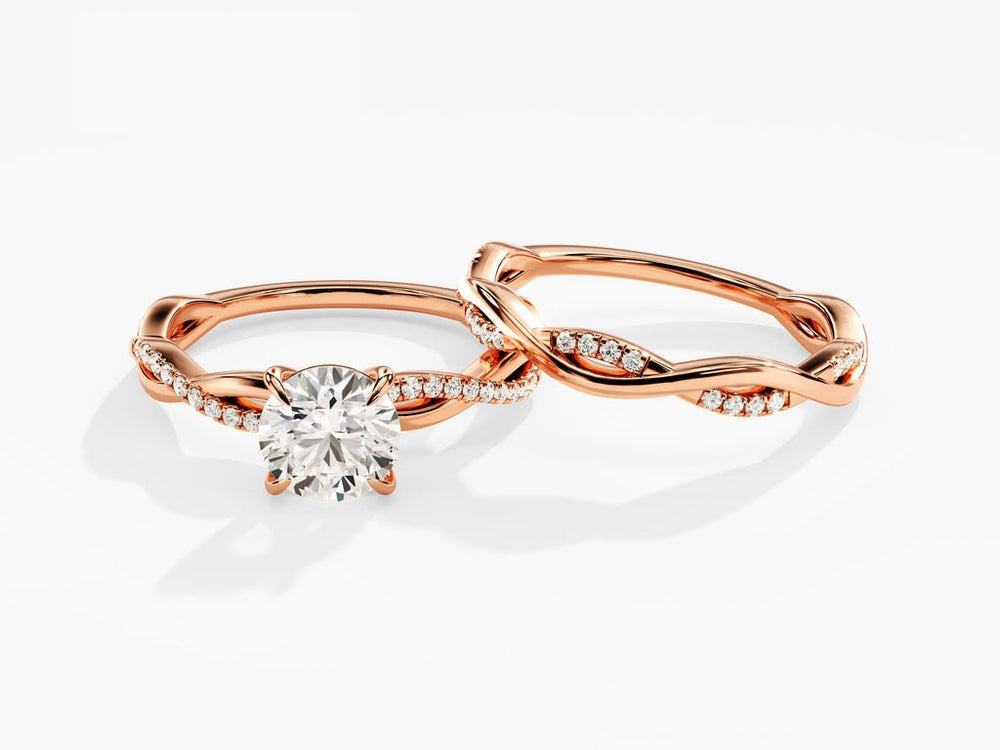 1.0CT Round Cut Twisted F - VS Lab Grown Diamond Engagement Ring Set - Doozy Diamonds