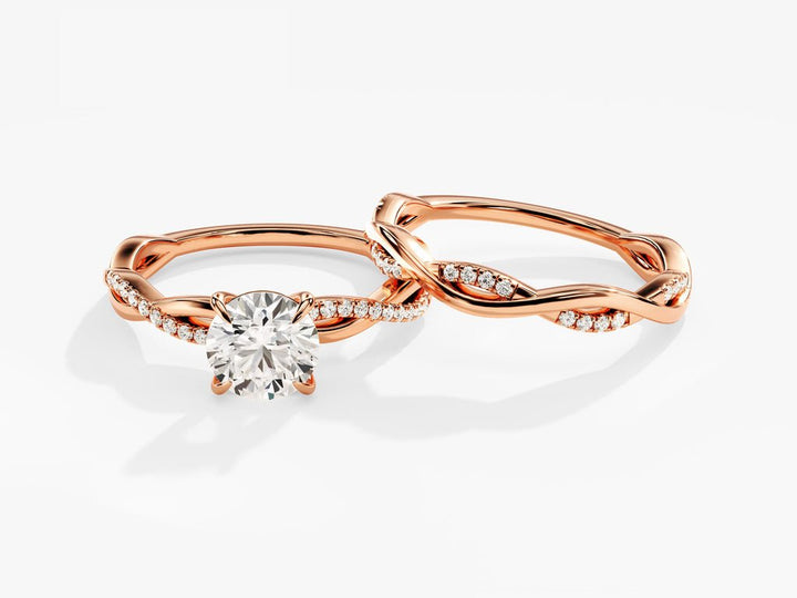 1.0CT Round Cut Twisted F - VS Lab Grown Diamond Engagement Ring Set - Doozy Diamonds