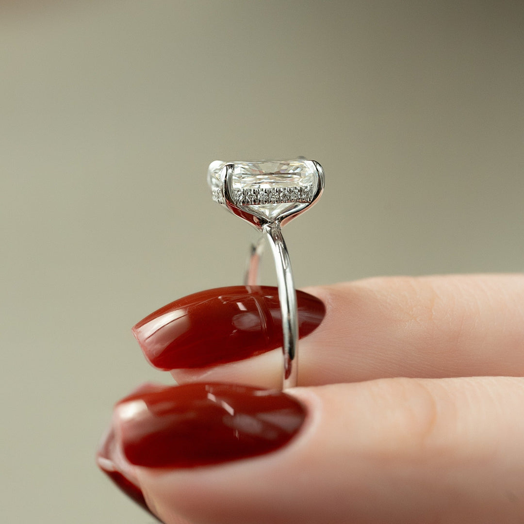 Shop the cushion cut hidden halo engagement ring collection online