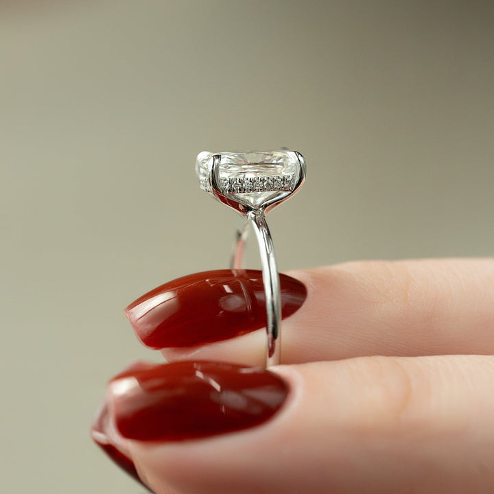 Shop the cushion cut hidden halo engagement ring collection online